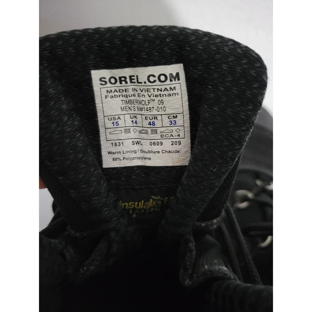 Sorel Thinsulate Timberwolf Black Winter Boots size 15 NM1487-010